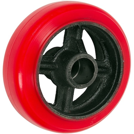Casterhq 6"x2" Crown Tread Red Polyurethane on Silver Cast Iron Core, 1,200 CB-PCC62R